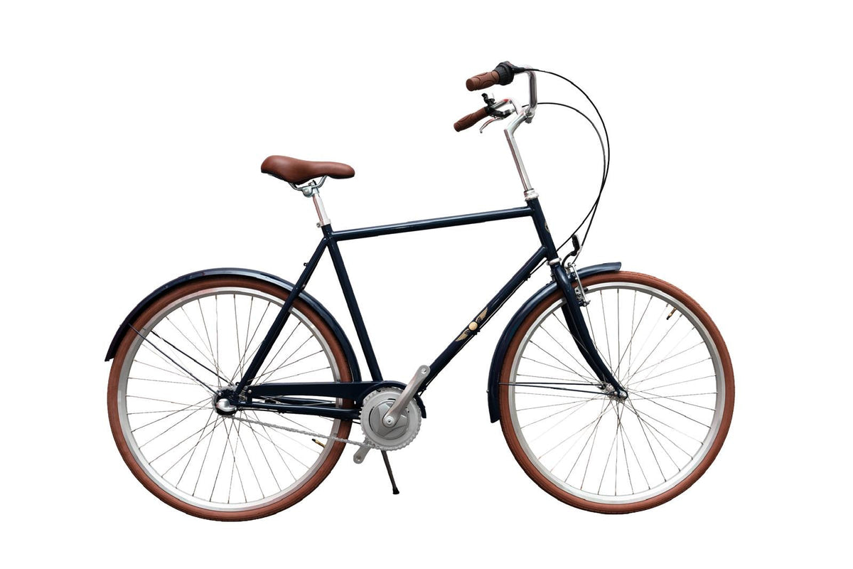 Velo Style Mørkeblå Herrecykel - Retro Design 3 Gear med Brune Detaljer